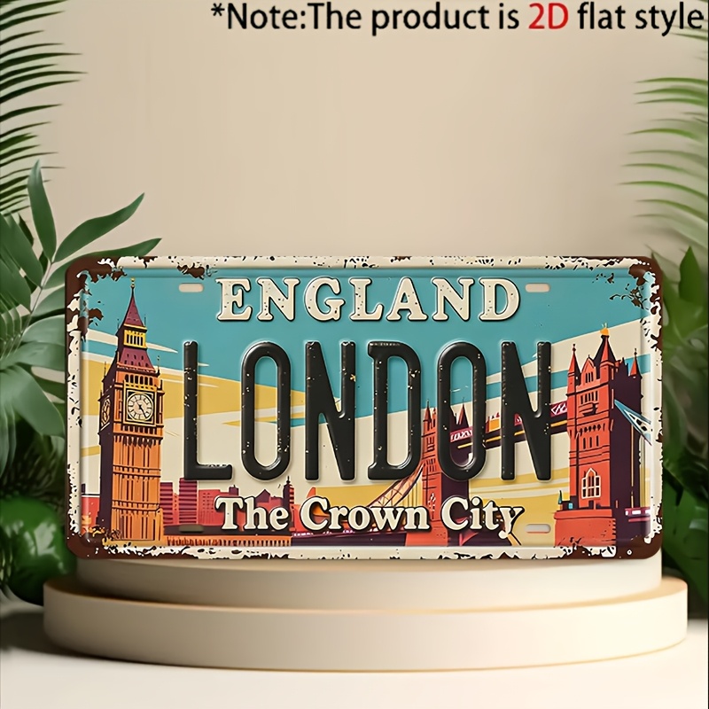 Home Decor London - لوحة ترخيص معدنية عتيقة بتصميم لندن،