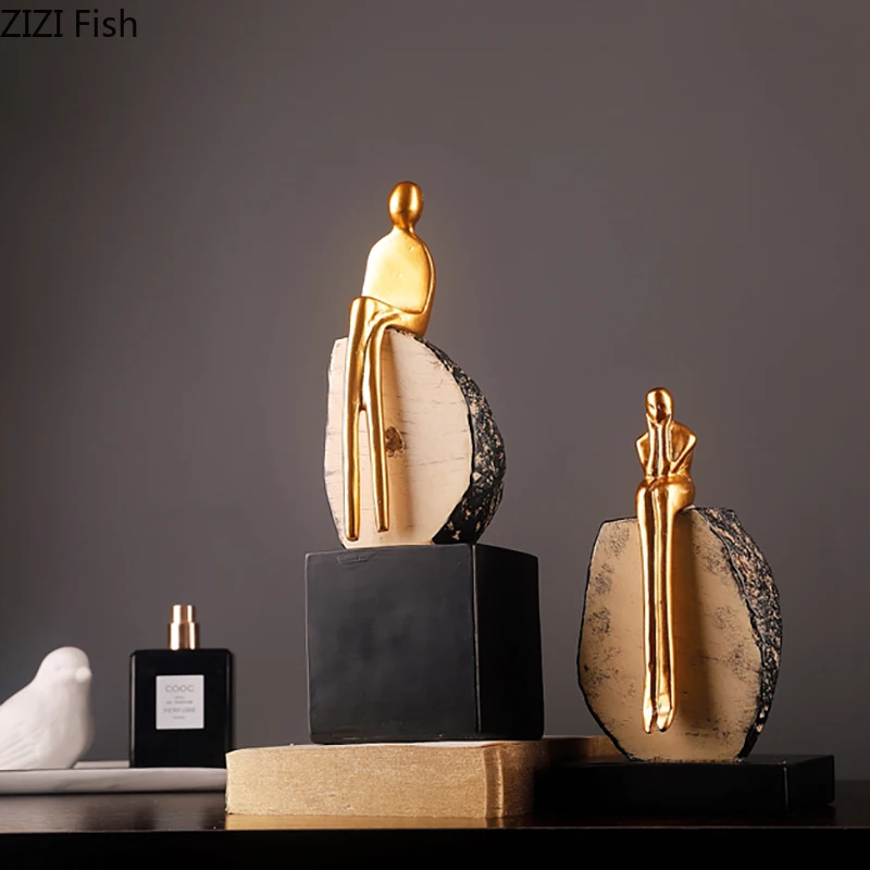 Abstract Sculpture Resin - الذهبي مجردة أرقام تمثال مكتب الديكور