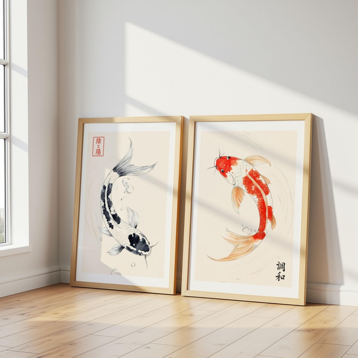 مجموعة من لوحتين فنيتين لأسماك - مراجعة Home Decor Japandi Style وسعره
