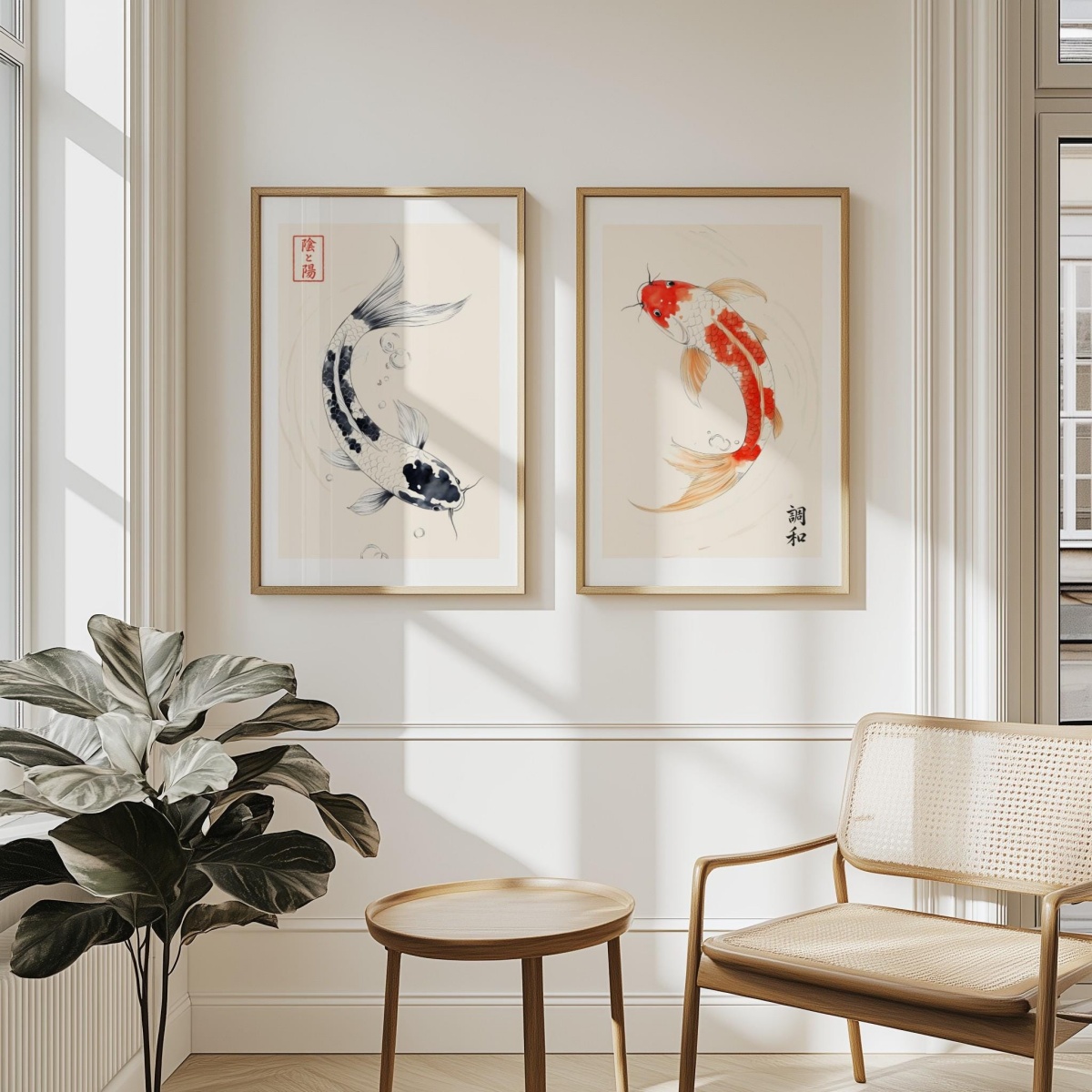 مجموعة من لوحتين فنيتين لأسماك - مراجعة Home Decor Japandi Style وسعره