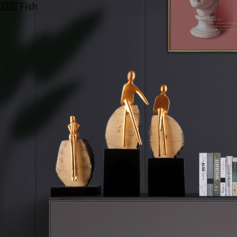 الذهبي مجردة أرقام تمثال مكتب  - مراجعة Abstract Sculpture Resin وسعره